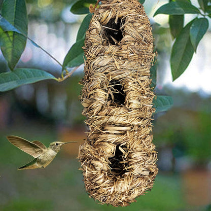 Hamiledyi Humming Bird Houses Nest, Hand Woven Wooden Vintage Chickadee Finch Hut Outdoor Hanging Natural Grass Birdhouse Nest for Canary Finches Robin Wren- Set of 3