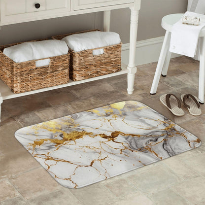 Jbofyee Golden White Marble Print Bath Mat 24x16 Inch Non-Slip Soft Microfiber Bathroom Rugs Washable Bathmat, Carpet Rug Entryway Decor for Tub Shower Room Floor