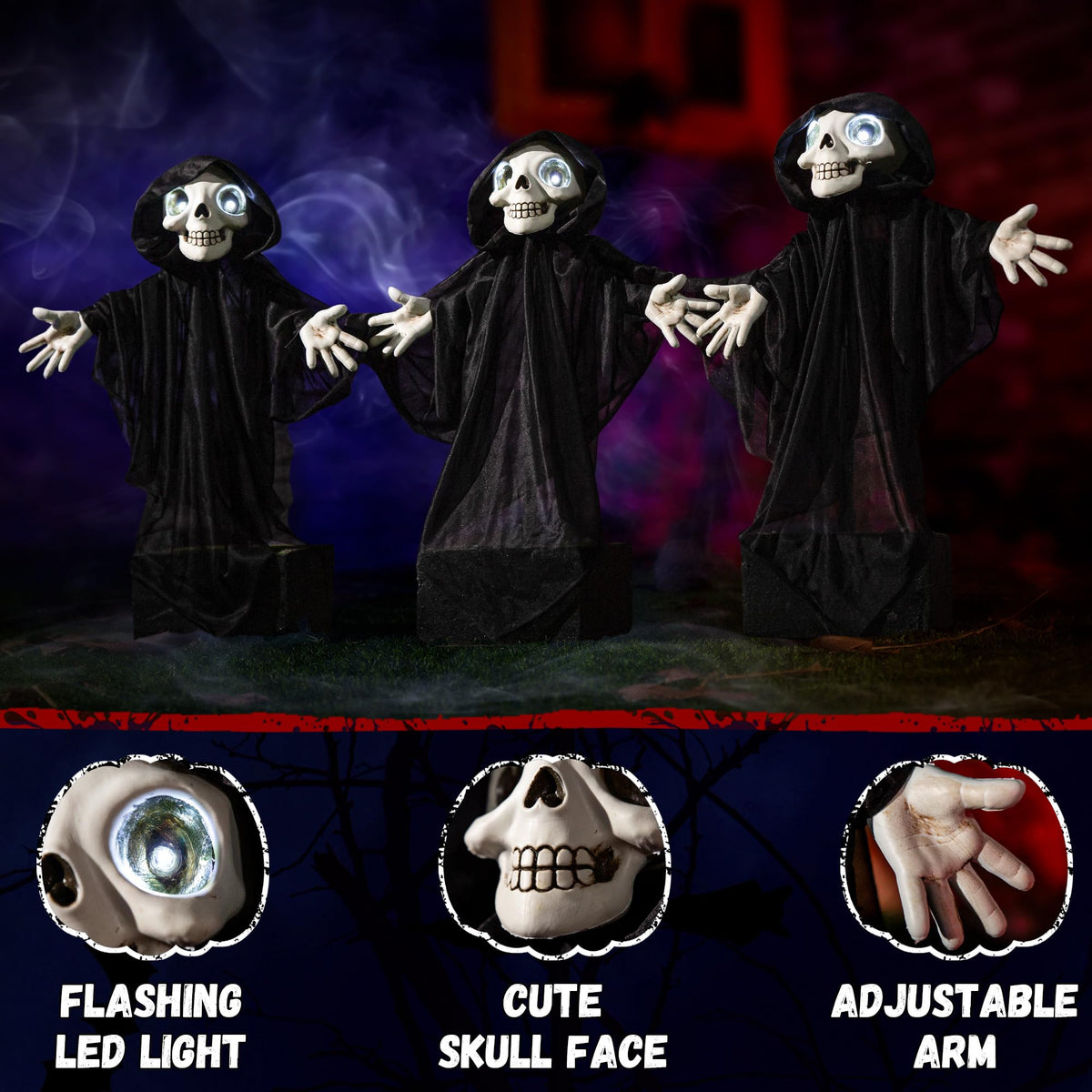 Halloween Outdoor Decoration, Halloween Grim Reaper Pathway Lights with Timer, Landscape LED Path Light Stakes, Sidewalk Glowing Lamp, Walkway Lighting Decorative for Garden, Patio, Yard Lawn, (3pack)