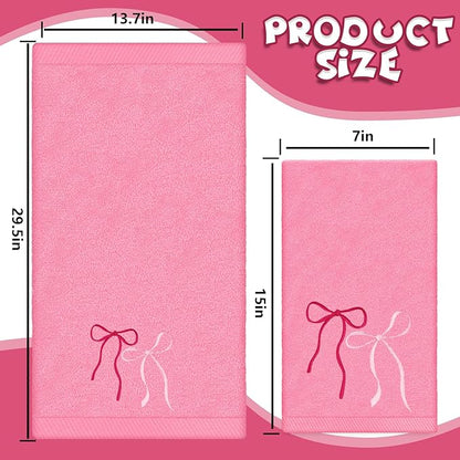 3Pcs Pink Bow Hand Towels Coquette Cotton Embroidered Decorative Towels