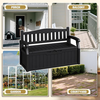 80-Gallon Outdoor Storage Bench, Waterproof Deck Box with Lockable Lid & Armrests for Patio, Garden, Pool, Black