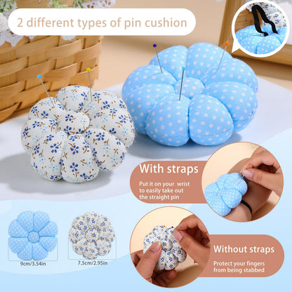 Sewing Pin Cushion Kit, Wrist Pin Cushions for Sewing, Needle Cushion with 150Pcs Sewing Pins, 50Pcs Sewing Needles, Seam Rippers, Scissors, and Tape Measure