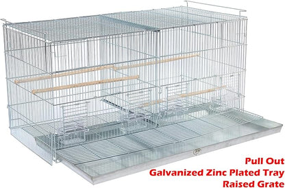 Lot-2 Extra Large 35.5"x18"x19"H No Rust Stainless Galvanized Zinc Stackable Breeder Bird Flight Cage Side Breeding Nest Box Door Removable Divider with Removable Rolling Stand