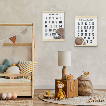 BONETAT Numbers alphabet poster for Nursery Toddlers, Play Room Wall Decor, ABC Wall Chart, Wall Hanging Decor for Toddler Playroom Decor Kids Wall Decor, Wooden Frame Alphabet Banner-A01