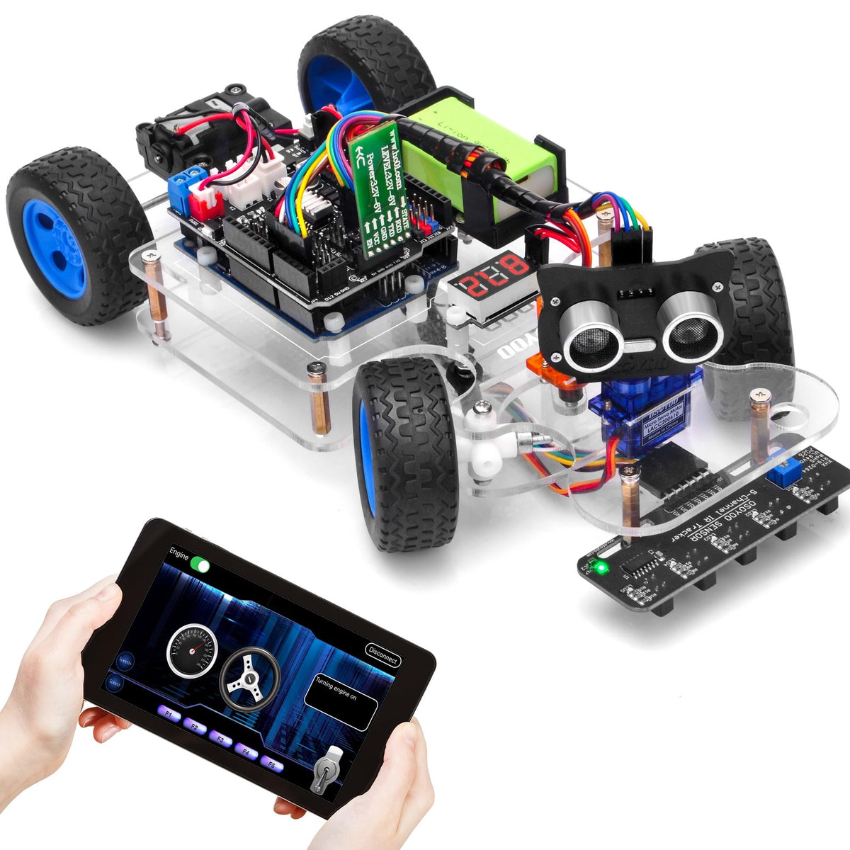 OSOYOO Robot Rc Smart Car DIY Kit to Build for Adults Teens with Servo Power Steering Motor, WiFi, Bluetooth, Code Programmable Compatible with Arduino