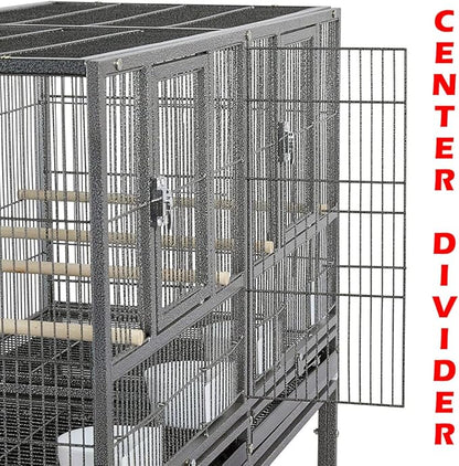 Single Stackable Center Divided Breeder Breeding Bird Flight Double Rolling Cage for Aviaries Canaries Cockatiels Finches Budgies Small Parrots (Without Stand)