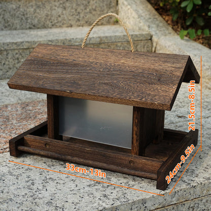 Zeqeey Hanging Wooden Bird Feeder Outdoor Large Capacity Wood Birdfeeder with Surface Treatment for Feeding Outside Garden Wild Birds Finches Robin Sparrow Blue Jay Chickadees