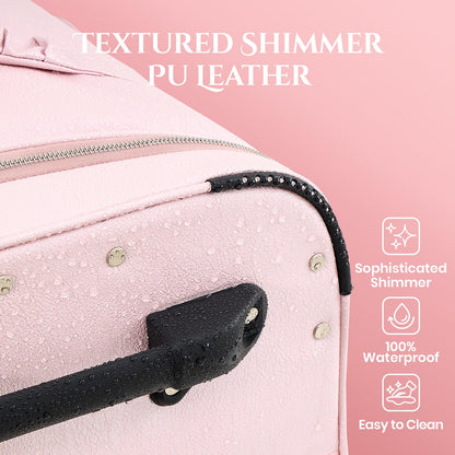 Fanwoli 23" Dance Bag with Garment Rack | Luminous Poise Collection | Waterproof Textured Shimmer | Competition Travel Duffel Luggage for Cheer, Skating, Gymnastics & Sleepover | Stardust Pink