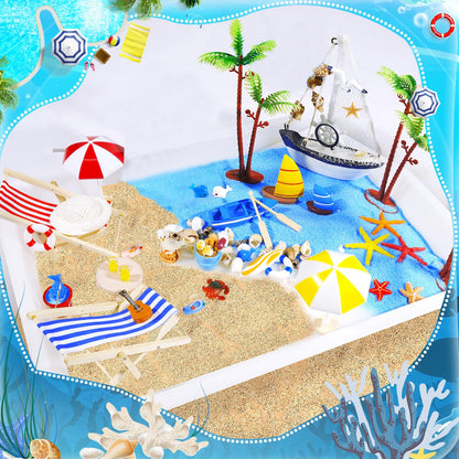 Pamonrueer 39 Pcs Miniature Summer Beach Accessories Ocean Diorama Supplies Sand Box Beach Theme Cake Decorations Sea Animal Figurines Shell Cake Topper Party Gifts Diorama Projects