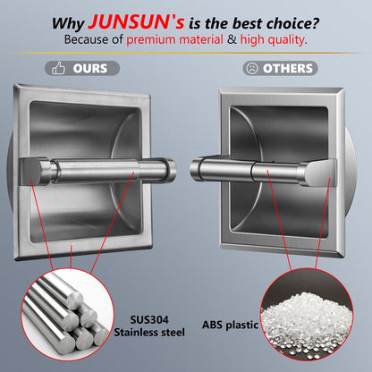 JunSun Recessed Toilet Paper Holder Brushed Nickel Stainless Steel Toilet Paper Roll Holder Tissue Holder Modern Tissue Roll Holder 6" X 6" Square Jumbo Mega Roll Holder Rear Mounting Bracket Included