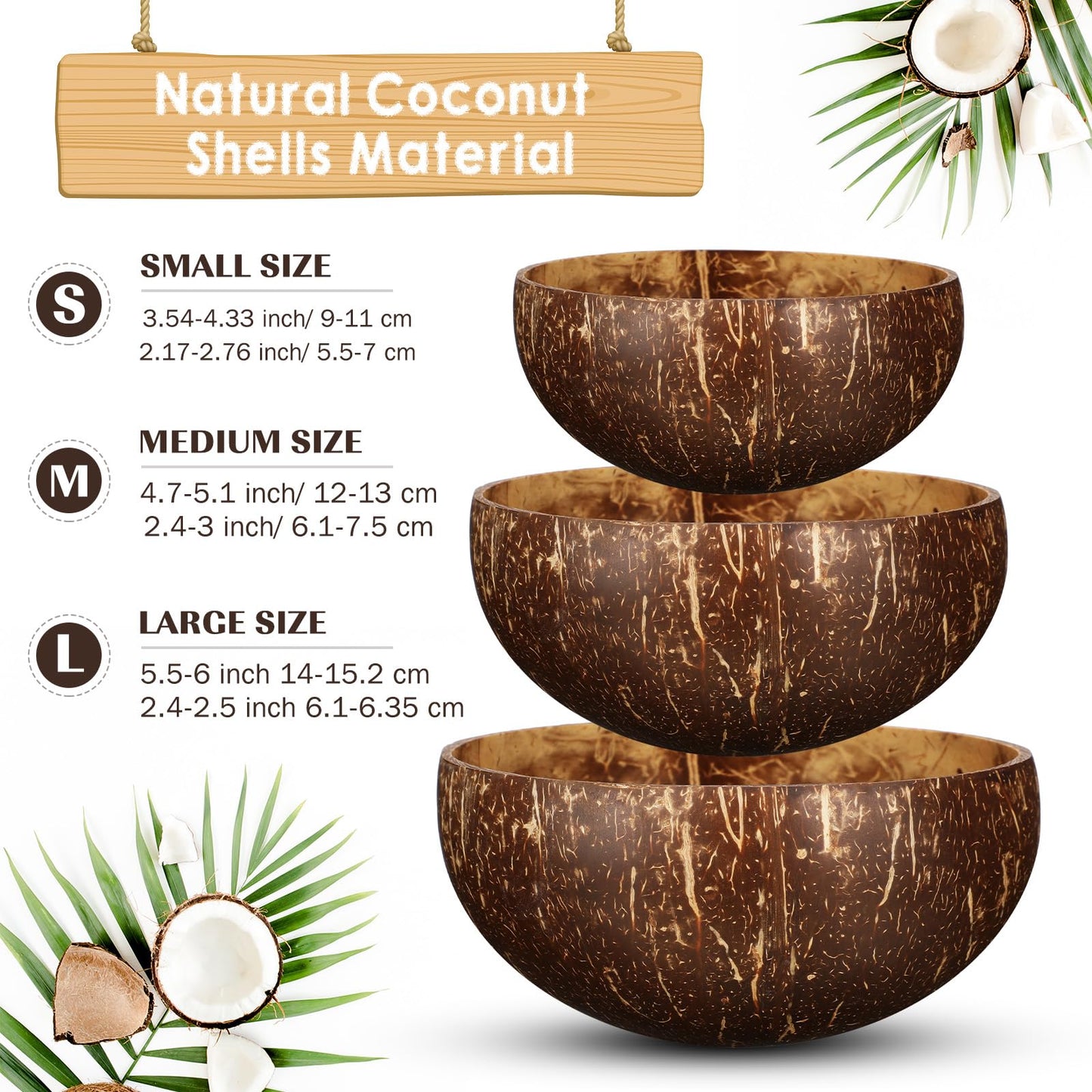 Bokon 12 Pcs Coconut Shell Bowls Polished Wooden Bowls Natural for Smoothie Acai Salad Vegan Gifts Kitchen Decor (Medium)