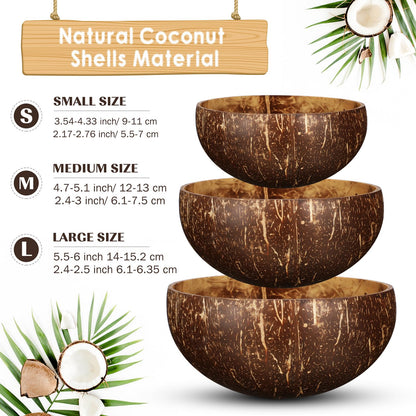 Bokon 12 Pcs Coconut Shell Bowls Polished Wooden Bowls Natural for Smoothie Acai Salad Vegan Gifts Kitchen Decor (Medium)