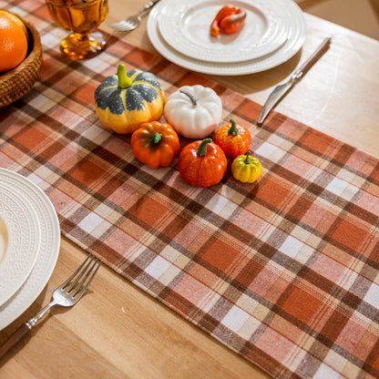 Joyfol Day Thanksgiving Rust Tartan Table Runner - 13x90 Inch Fall & Halloween Decor, Scratch-Proof Washable Plaid Table Decoration for Dining/Kitchen Buffet