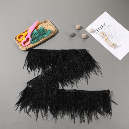 SOGUGOM Black Ostrich Feather Trim - 1.5Ply 2Yards 4 Inch Feathers Fringe Ribbons Trim for Sewing, Dress, Craft Projects, Halloween Costumes, Holiday Dance Parties(Black)