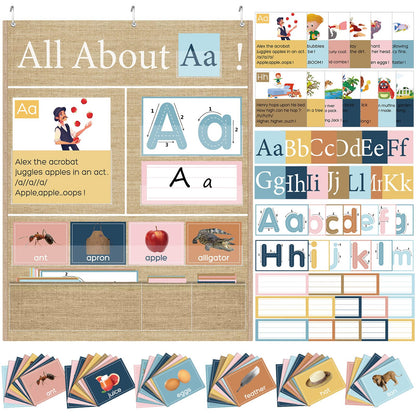 Blosssound 34 x 27 All About Letter Pocket Chart 103 ABC Flash Cards Letter of The Day Week Chart Alphabet Tracing Educational Wall Poster Teachers Homeschool Learning Activities(Brown)