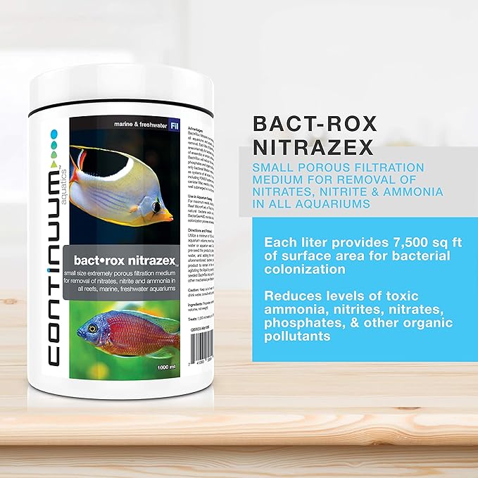 Continuum Aquatics Bact Rox Nitrazex – Small Porous Filtration Media to Remove Nitrates, Nitrite, and Ammonia in Reefs, Marine Saltwater and Freshwater Aquariums, 250-ml (Pack of 2)