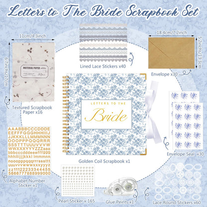 Humyoun Wedding Guest Book Letters to The Bride Scrapbook Wedding Memory Book Bridal DIY Blank Paper Scrapbook Photo Album Guest Sign with Pearl Stickers(12 x 12 Inch,Floral,Blue)