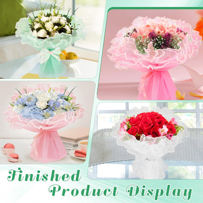 8 Pack Floral Wrapping Mesh Paper, Windspeed Pearl Mesh for Floral Bouquet Wrapping Paper White and Pink Florist Supplies for Mother's Day Valentine's Day Florist Wedding Flower Packaging