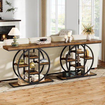 Celaform 41" Console Table for Entryway, 4-Tier Industrial Narrow Wood Sofa Accent Tables with Circle Storage Shelves for Living Room, Hallway, Foyer (Rustic Brown)