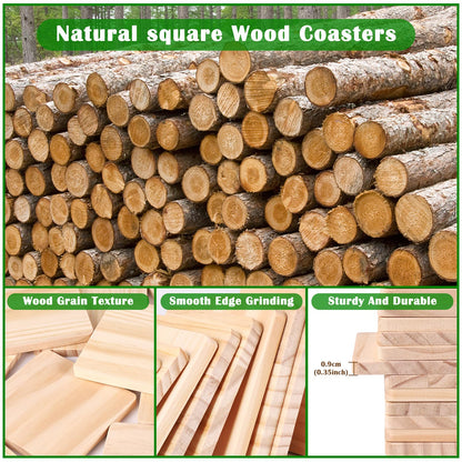 38 Pack Unfinished Wood Coasters - 4 Inch Square Blank Wooden Coasters with Non-Slip Silicon Dots for DIY Crafts, Architectural Models, Drawing, Painting, Wood Engraving