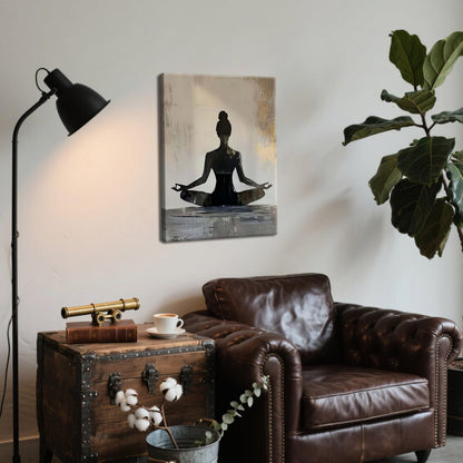Framed Yoga Meditation Canvas Wall Art Minimalist Zen Silhouette Print Spiritua Mindfulness Painting Poster for Living Room Bedroom Yoga Studio Meditation Room Décor12x16 Inches