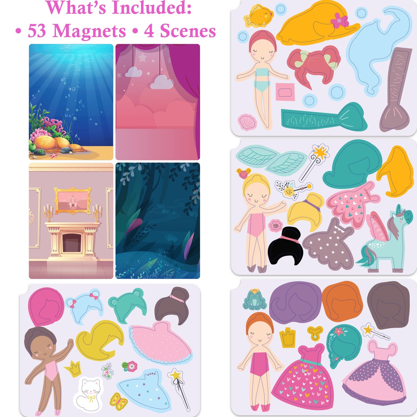 Hapinest Magnetic Dress-Up Dolls for Girls Pretend Play Set, A Fairytale Fantasy Dress Up Toy and Game for Ages 4, 5, 6, and 7 Years Old