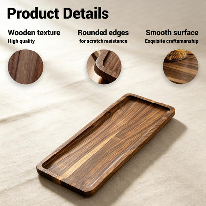 SANZIE Walnut Wooden Tray for Bathroom, Wood Vanity Tray for Counter, Toilet Tank, Rectangle Serving Tray for Food Appetizer Tea Dessert Kitchen Candle Tissue Home Decor (13.74 x 5.47 in)