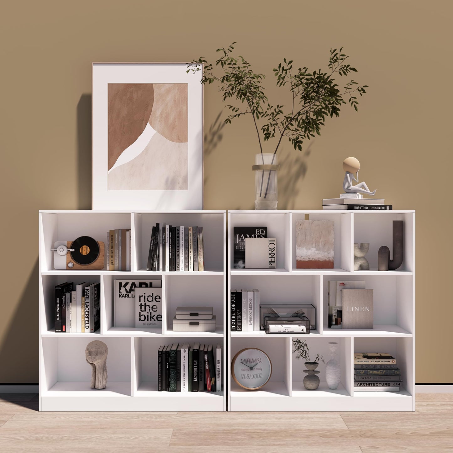 NewBeth 8-Cube Wooden Bookcase,3-Tier Freestanding Storage Cubes with Base,Multi-Purpose Open Shelving for Books,Toys,Bins,Decor – Home Office,Bedroom,Living Room Organizer (White, 8-Cube)