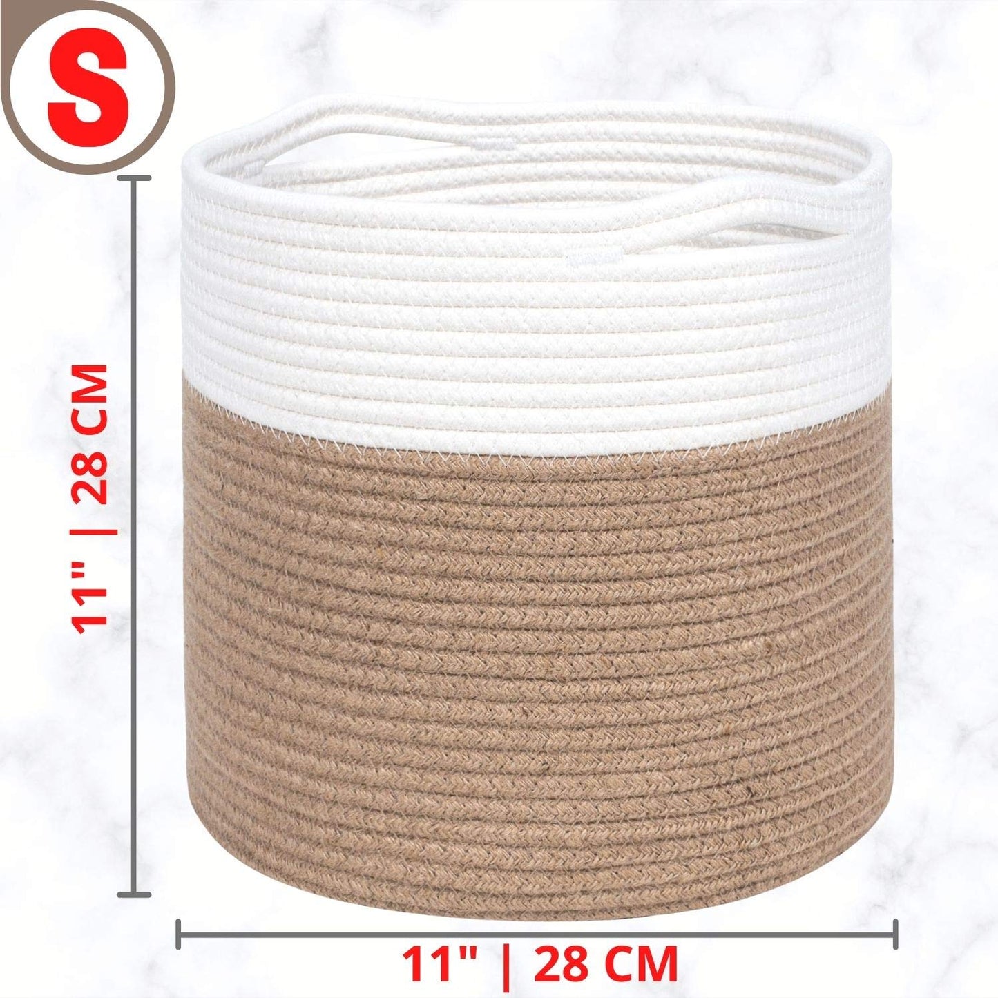 MINTWOOD Design 11 x 11 Inches Cotton Rope Basket for Flower Pot and Indoor Floor Planters, Decorative Round Woven Plant Pot Basket, Planter Covers, Small Dog Toy Storage Baskets, Jute