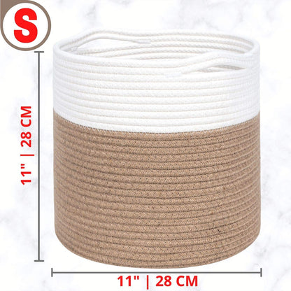 MINTWOOD Design 11 x 11 Inches Cotton Rope Basket for Flower Pot and Indoor Floor Planters, Decorative Round Woven Plant Pot Basket, Planter Covers, Small Dog Toy Storage Baskets, Jute