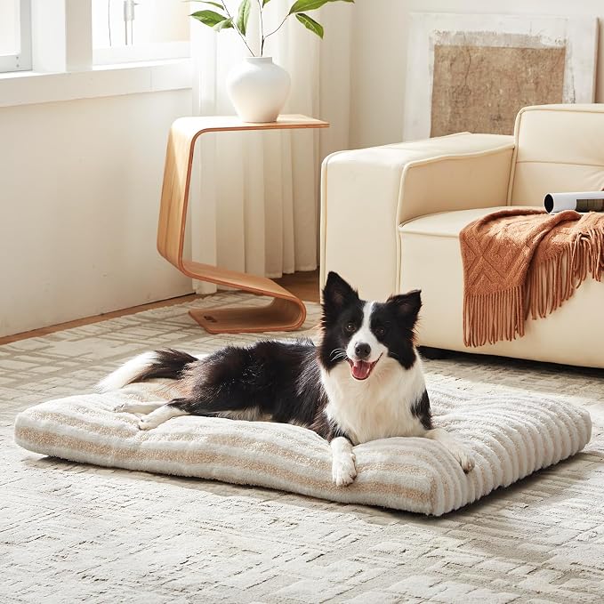 FURTIME Washable Small Dog Bed, Deluxe Dog Crate Beds Comfy Fluffy Kennel Pad Anti-Slip Pet Sleeping Mat for Puppy/Cat, Machine Washable Dogs Pillow, 23"x18"x3", White