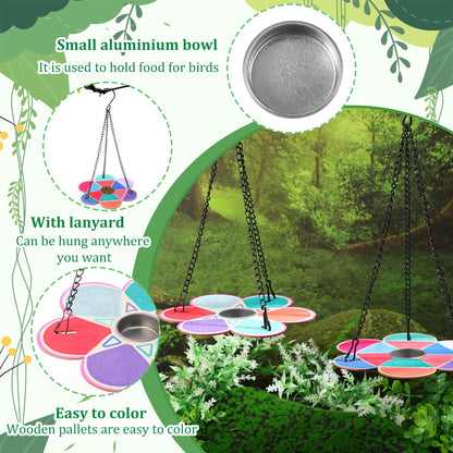 DoubleFill 36 Pack Bird Feeder Craft Kits with Chains for Kids Ages 3-8 Make Your Own Wooden Flower Bird Feeders with Aluminum Bowls DIY to Paint Craft for Garden Outdoor Activities (Flower)