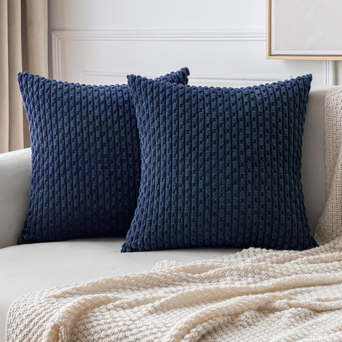 MIULEE Pack of 2 Decorative Throw Pillow Covers 18x18 Inch Soft Boho Striped Textured Corduroy Pillow Covers Modern Farmhouse Home Decor for Couch Bed Sofa Living Room Cream White
