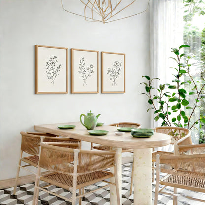 3Pcs Flower Line Canvas Wall Art Neutral Botanical Black and White Flower Painting Picture Wall Decor Minimalist Plant Poster Print Artwork for Living Room Bedroom Office Home Decoration Unframed