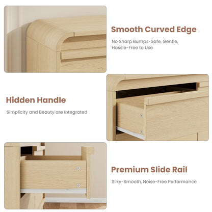 Garvee 6 Drawer Dresser for Bedroom, 47" Wide Wooden Dressers with Curved Profile Design, Mid Century Chest of Drawers Closet Clothes Storage Organizer for Living Room, Entryway, Nursery, Natural