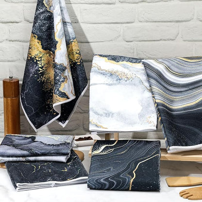 Boyiee Set of 6 Marble Kitchen Towels Gold Black Marble Tea Dish Towels 24 x 16