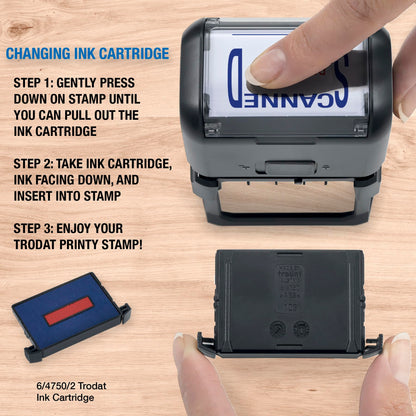 Trodat Printy 4750 Self Inking Date Stamp with Approved, Copy, EMAILED, Scanned – Blue and Red Ink, 1" x 1-5/8"