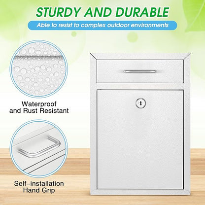 Yaocom Locking Mailbox with Key for Outdoor 12.2 x 8.5 x 3 Inches Large Wall Mount Mail Box with Lock Security Mail Drop Metal Collection Boxes Hanging Secure Postbox(Creamy White)