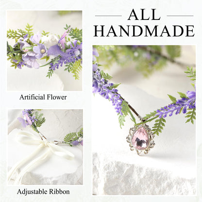 MOSTORY Purple Flower Elf Crown - Woodland Fairy Headpiece with Butterflies for Renaissance Costume Women Cosplay, Forest Floral Circlet for Renfaire Outfit Cosplay Fantasy Photo Shoot