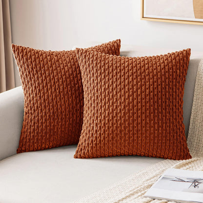 MIULEE Pack of 2 Decorative Throw Pillow Covers 18x18 Inch Soft Boho Striped Textured Corduroy Pillow Covers Modern Farmhouse Home Decor for Couch Bed Sofa Living Room Cream White