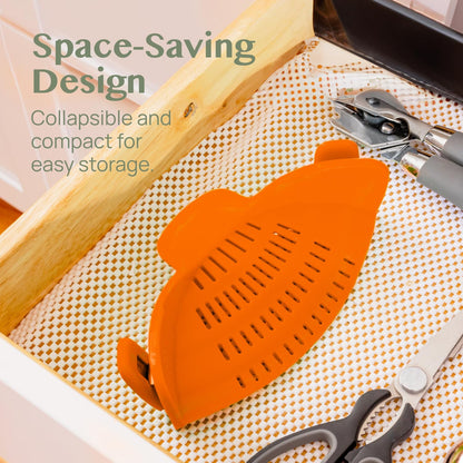 Kitchen Gizmo Snap N' Strain Clip On Strainer for Pots and Pans - Collapsible Silicone Pasta Strainer and Kitchen Gadget for Cooking - Easy to Use, Heat Resistant and Space Saving Colander - Green