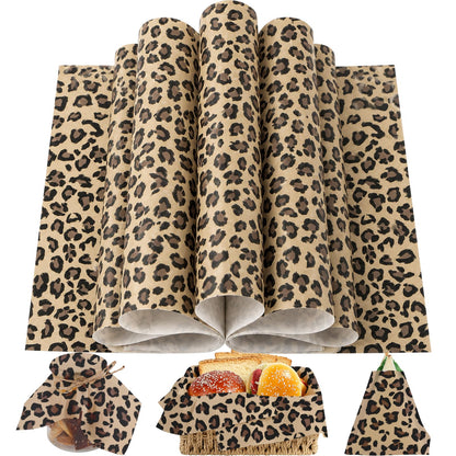 150 Sheets Cheetah Wax Paper for Food Deli, 9.8 x 8.3'' Leopard Greaseproof Sandwich Wrapping Paper for Picnic Basket Liner Party Supplies (Brown)