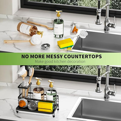 Cisily Large Capacity Kitchen Sink Caddy Organizer, Rustproof Non-Slip Sponge
