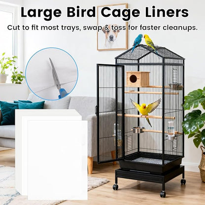 23.6x16.9in Bird Cage Liners - 100 Sheets Pre-Cut Disposable Cage Tray Liners, High Absorbent Non-Woven Pads for Parrots, Cockatiels and Small Animals