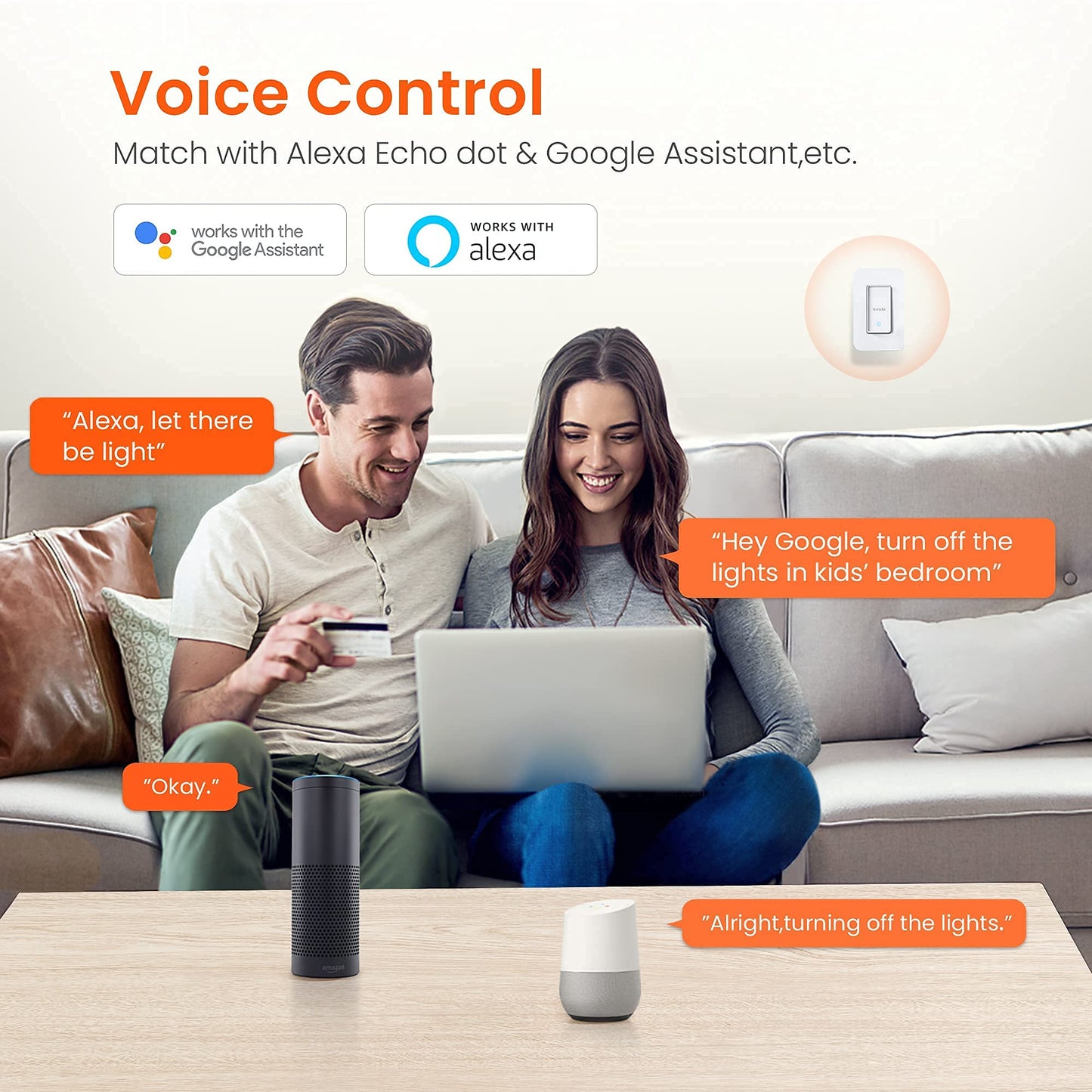 TENDA SP6 Smart Plug WiFi Outlet Switch, Works with Alexa & Google Assistant for Voice Control, Remote Control via App, Timer & Schedule Function, 15A Easy Install, Compact Design, FCC ETL Certified