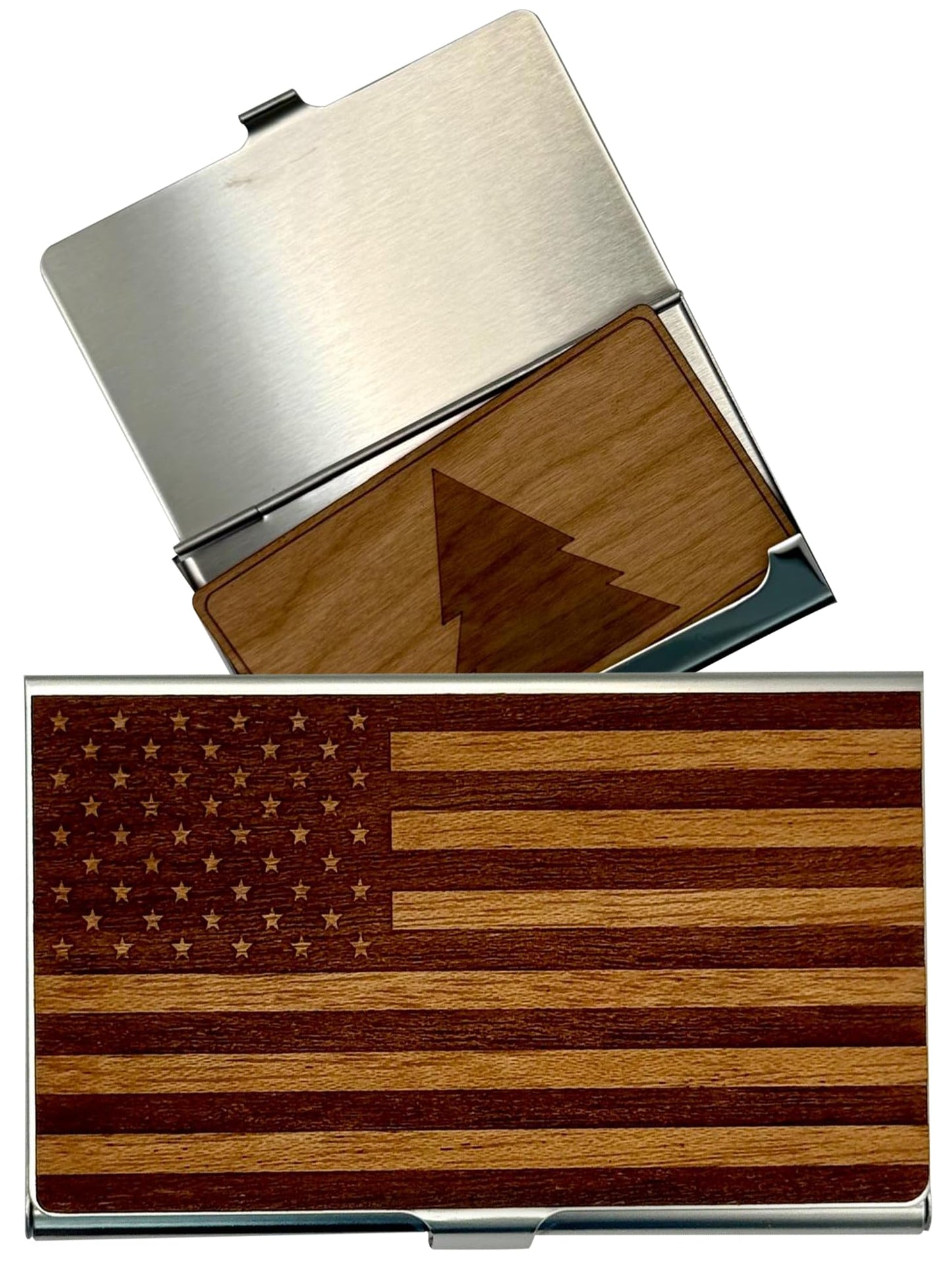 WUDN Handcrafted Wooden Business Card Holder Wallet For Men and Women | Holds Up to 20-25 B-Cards or 8-10 Credit Cards | Wood & Stainless Business Card Case with Buckle Closure, Made in Idaho, USA