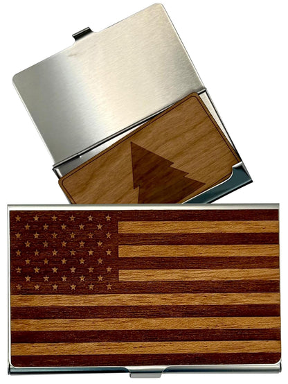 WUDN Handcrafted Wooden Business Card Holder Wallet For Men and Women | Holds Up to 20-25 B-Cards or 8-10 Credit Cards | Wood & Stainless Business Card Case with Buckle Closure, Made in Idaho, USA
