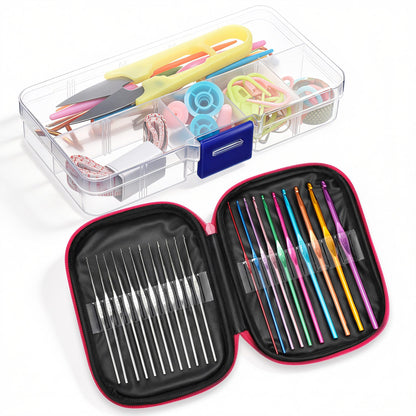 Dunkive 22-Piece Crochet Hooks Set with Case and Complete Knitting Accessories Kit, Aluminum Ergonomic Crochet Hooks, Stitch Holders, Needles & Stitch Markers for Beginners and Arthritic Hands