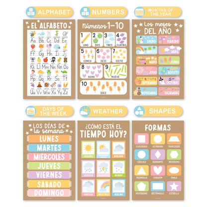 Hadley Designs Spanish Posters for Classroom - 12 Bilingual Educational Posters for Spanish Classroom Decorations Must Haves, Calendario y Alfabeto en Español Para la Pared, Kraft Teacher Supplies
