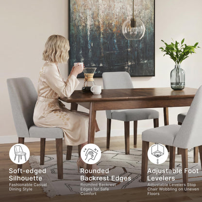Signature Design by Ashley Lyncott Dining Chairs Set of 2, Mid Century Modern Style, Solid Wood Frame with Light Gray Polyester Upholstery, for Casual Kitchen and Dining Room Spaces, Medium Brown